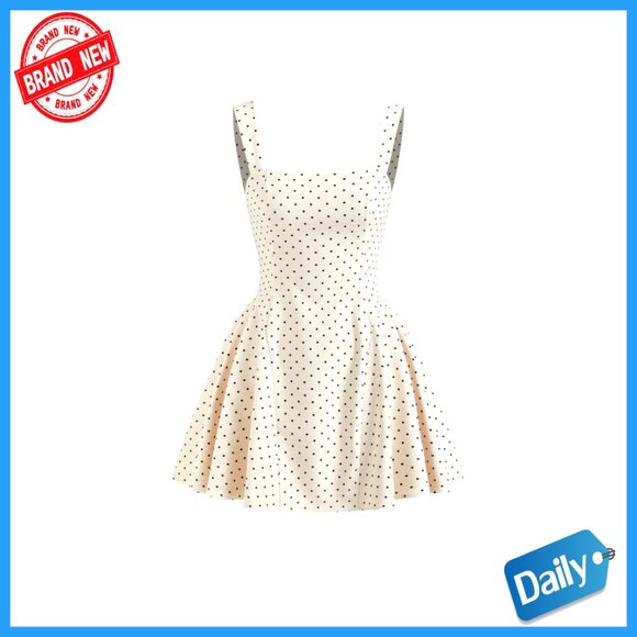 Dresses & Skirts - Sleeveless Mini Dress Square Neck Polka Dot Summer Casual Shift